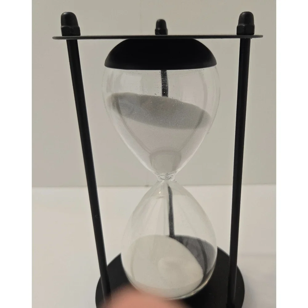 Black Metal & Glass Hourglass Sand Timer Decorative Home Office Desk Accent